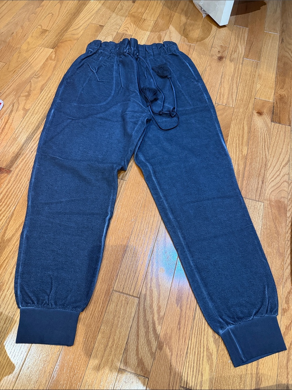 Something Navy Denim Terry Joggers with Tassel Tie & Pockets, Size S Worn Once - Picture 1 of 4
